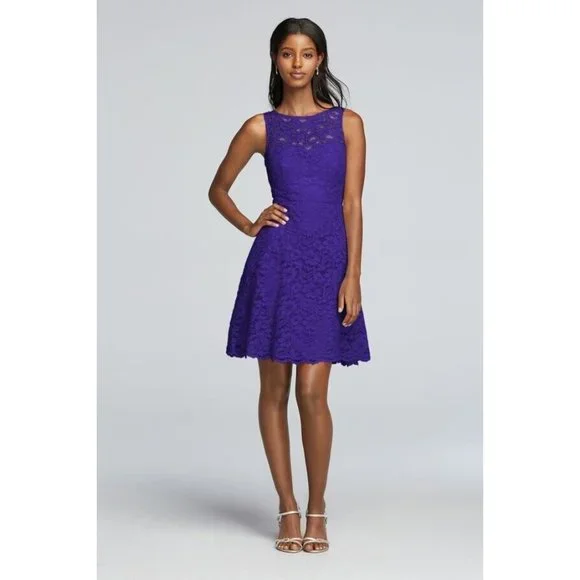 David's Bridal | Dresses | Davids Bridal Short Sleeveless All Over Lace  Bridesmaid Dress 4 Purple Regency | Poshmark